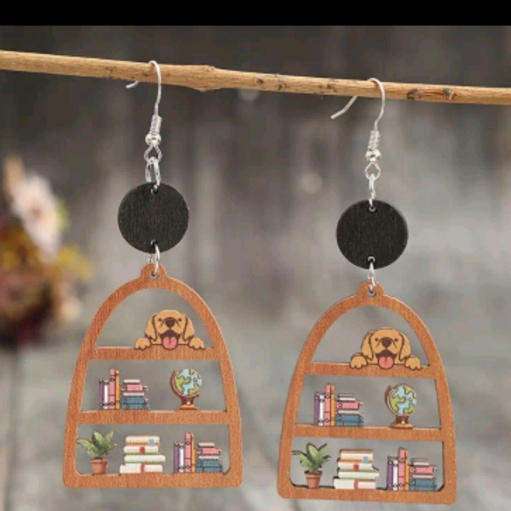 Cute Bookshelf Dog Earrings